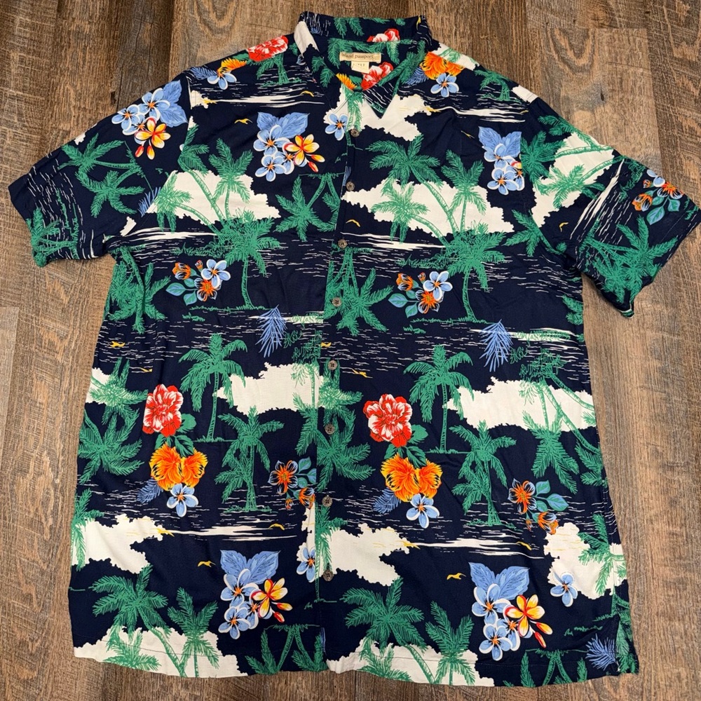 Navy Tropical Floral Short-Sleeve Button-Down Shirt
